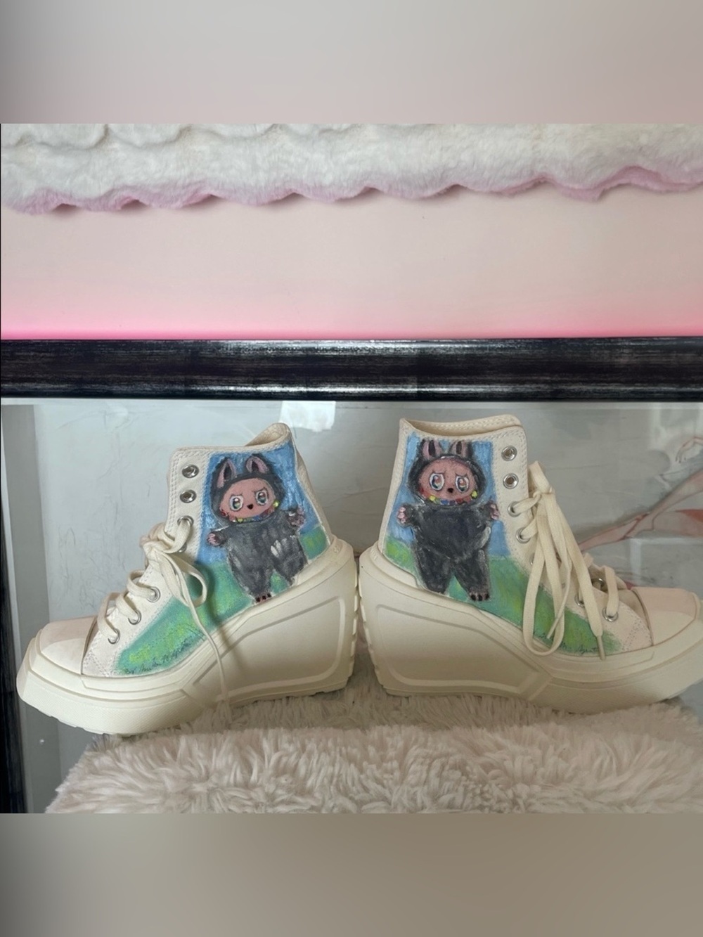 Converse hand painted customized White Platform Sneakers with Character By me